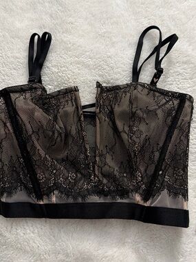 Victoria's Secret Black Lace Bustier Bralette with Nude Underlay